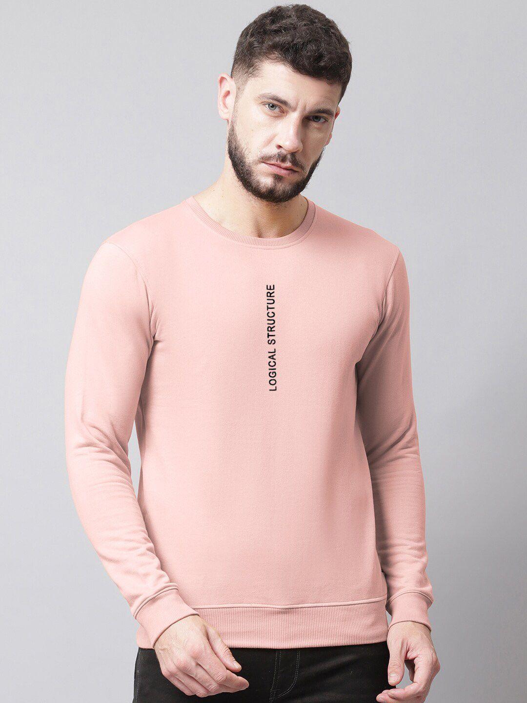 friskers men peach-coloured printed sweatshirt