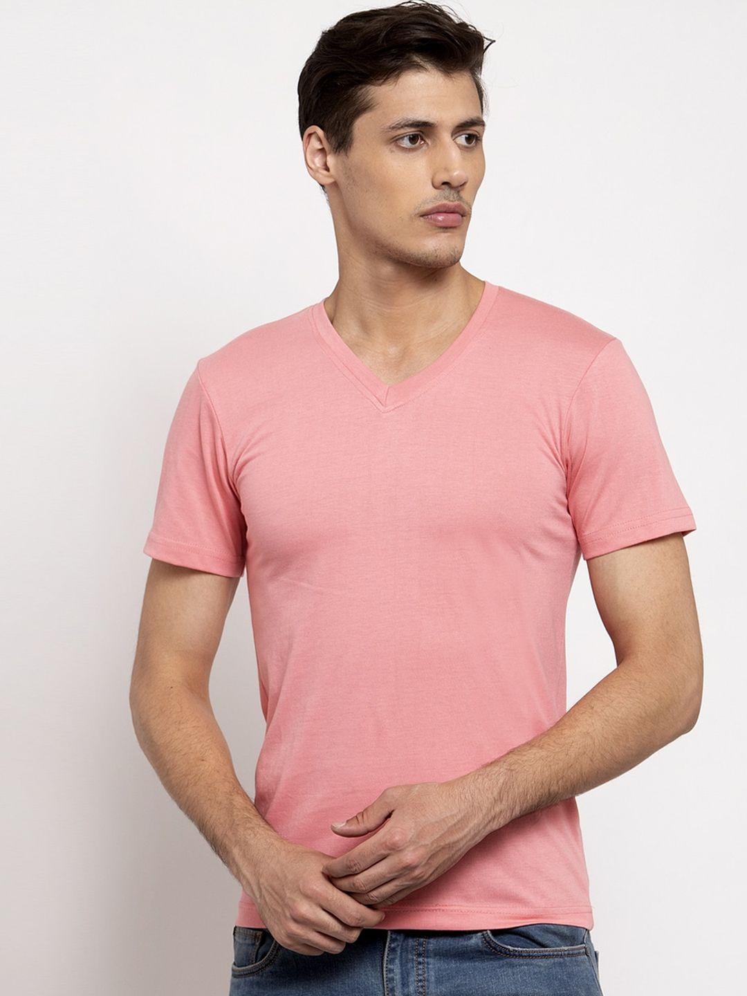 friskers men pink solid v-neck t-shirt