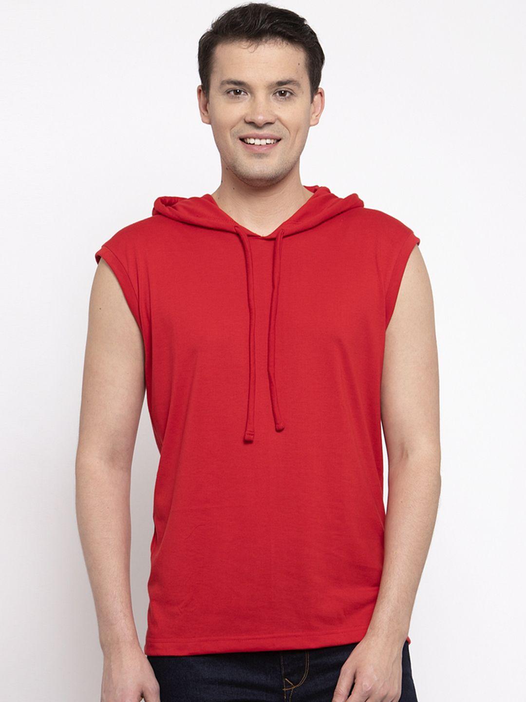 friskers men red solid hood t-shirt