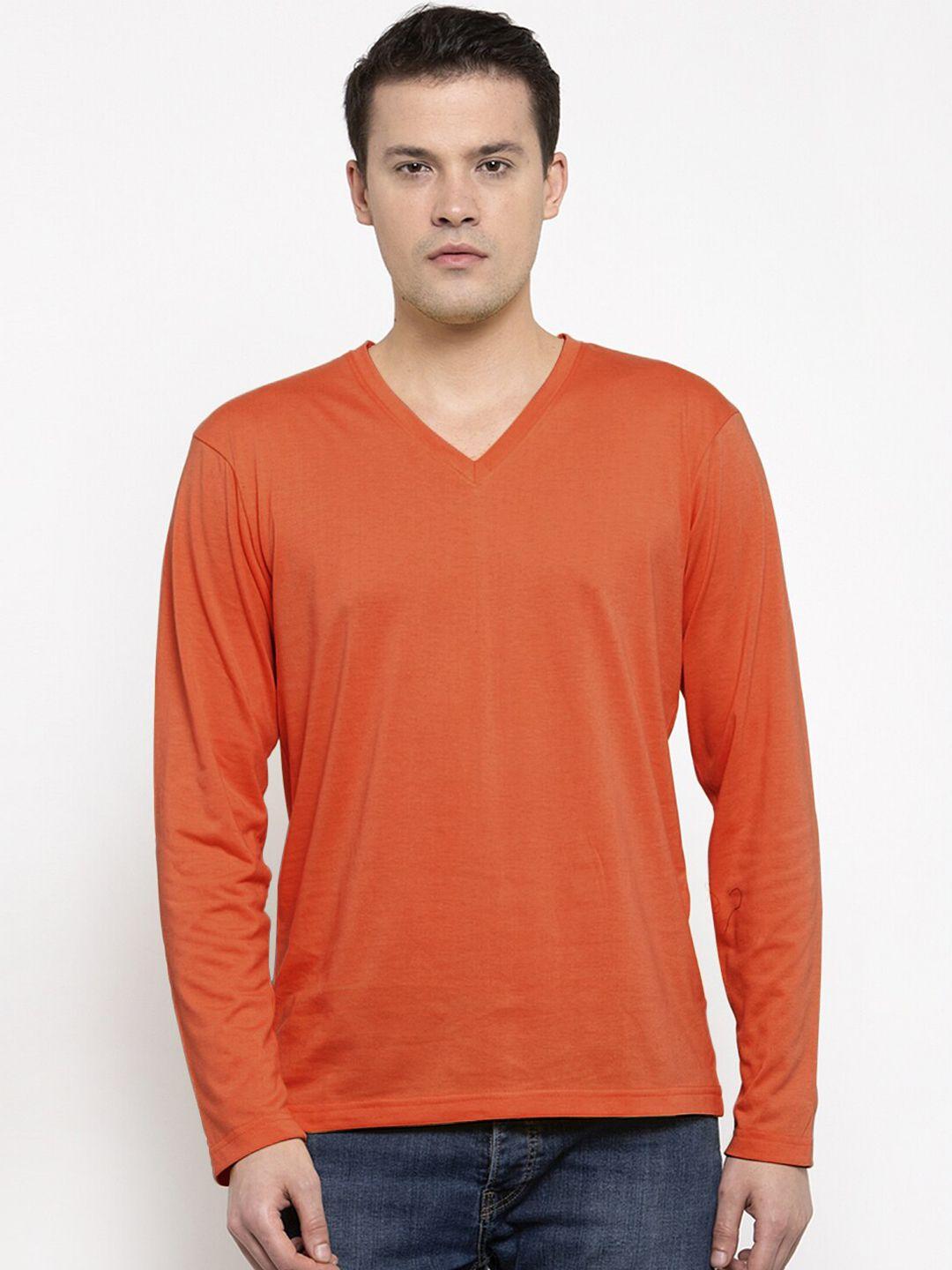 friskers men rust v-neck pure cotton t-shirt