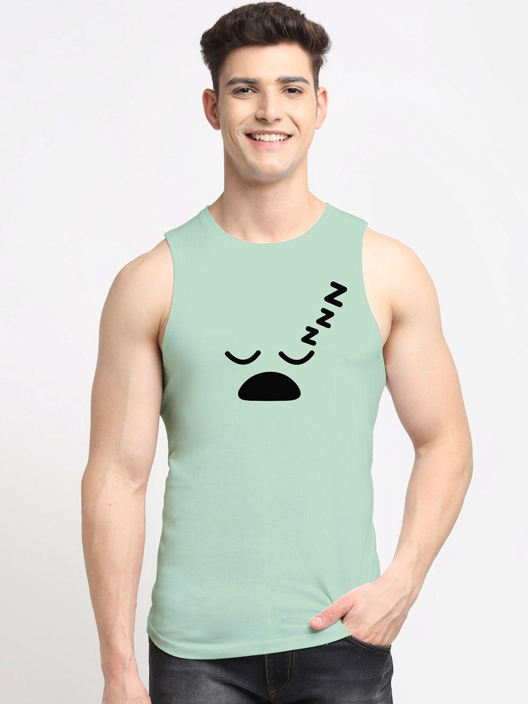 friskers men sea green printed sleeveless cotton innerwear vests