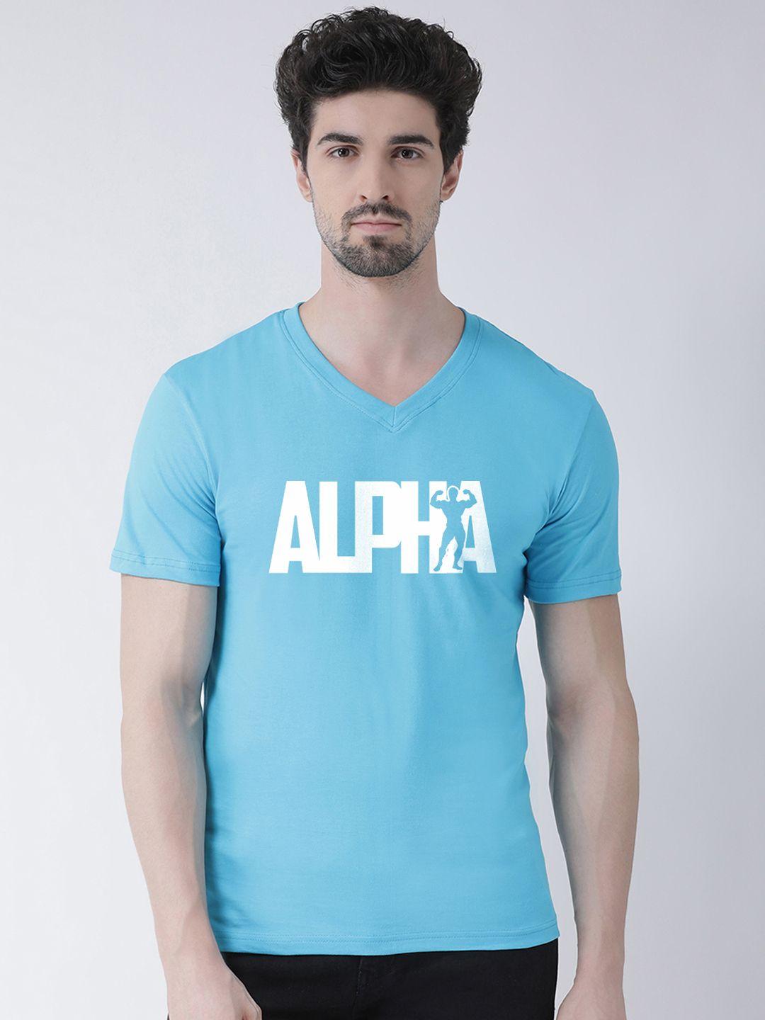 friskers men turquoise blue printed v-neck t-shirt