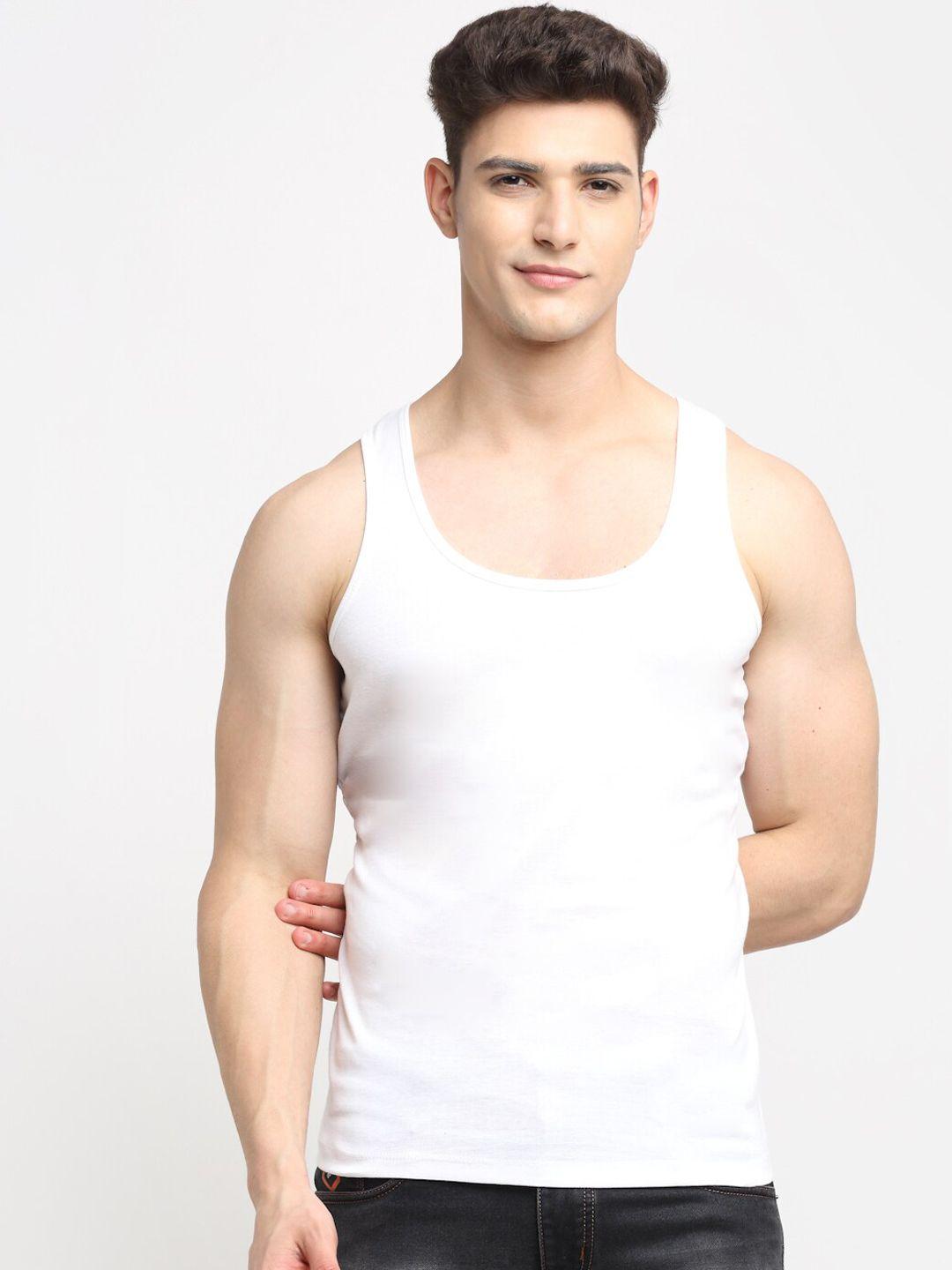 friskers men white solid pure cotton innerwear vests