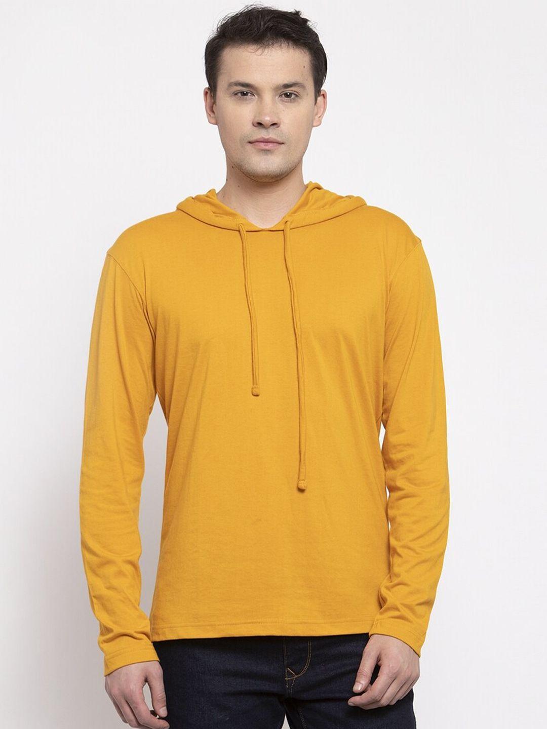 friskers men yellow hooded pure cotton t-shirt