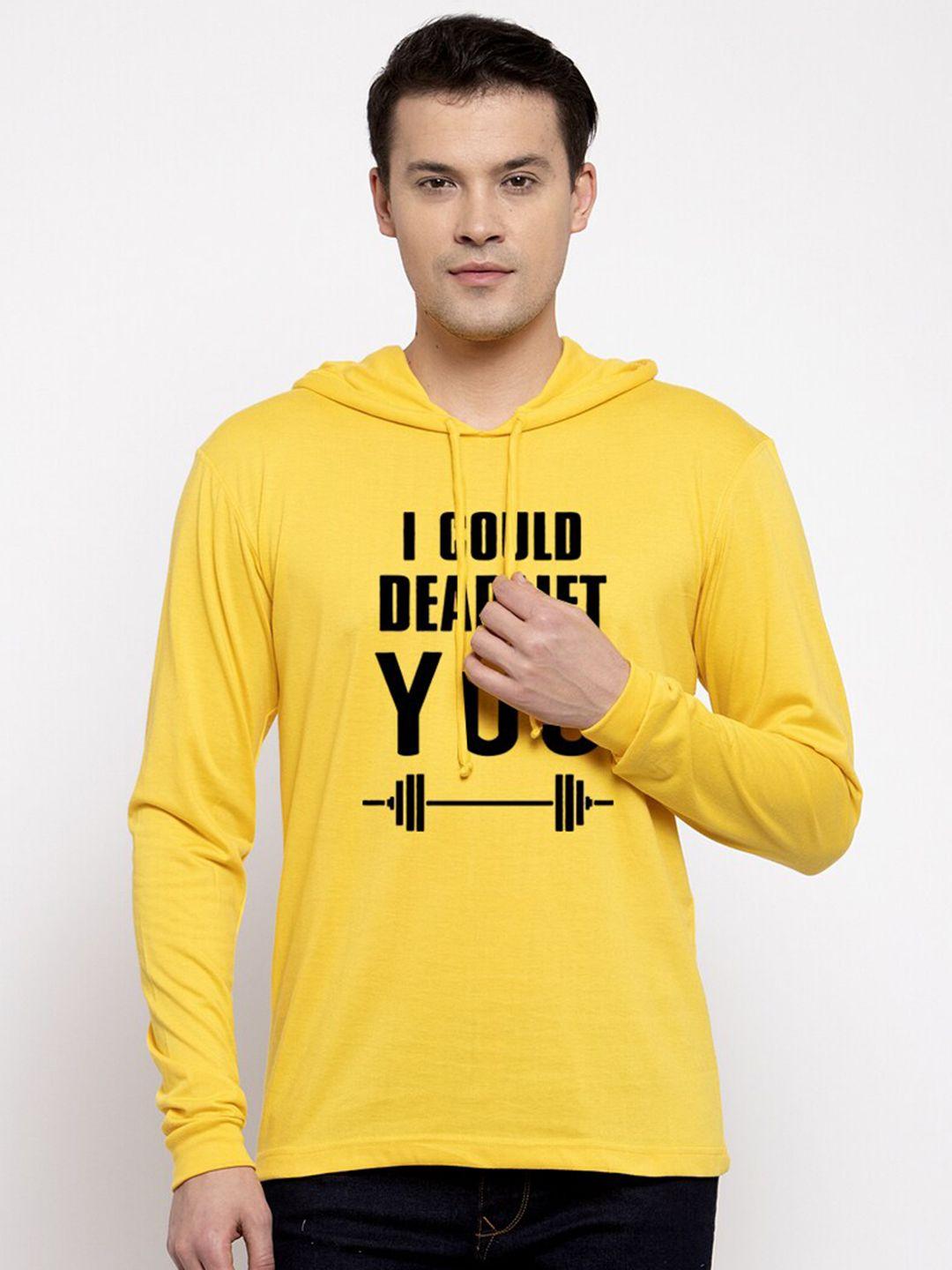 friskers men yellow typography printed pockets t-shirt