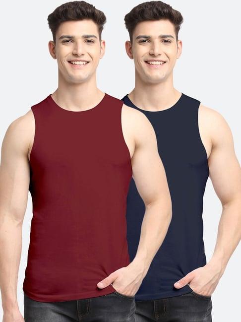 friskers multi cotton slim fit vest - pack of 2