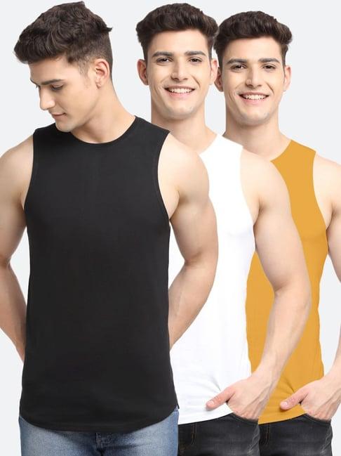 friskers multi cotton slim fit vest - pack of 3