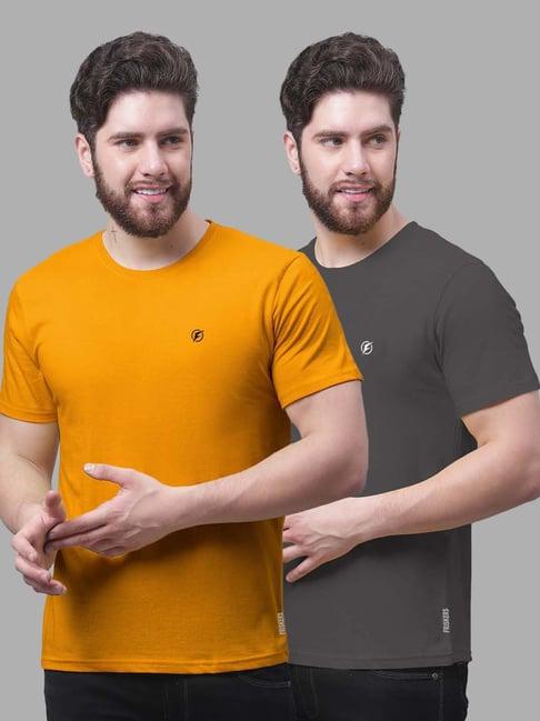 friskers mustard & grey slim fit crew t-shirt - pack of 2