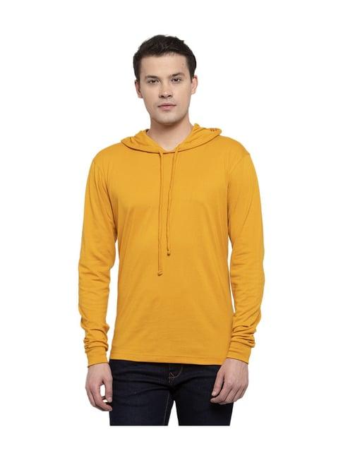 friskers mustard cotton full sleeves hooded t-shirt