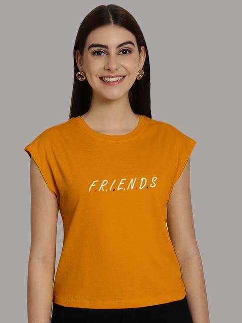 friskers mustard cotton graphic print top