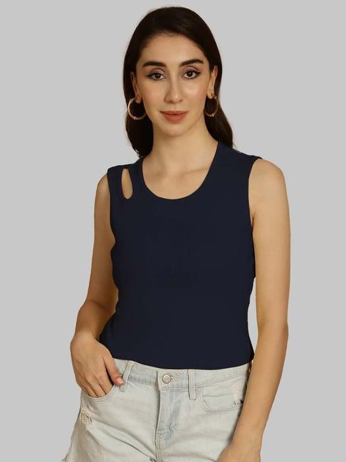 friskers navy cotton slim fit crop top