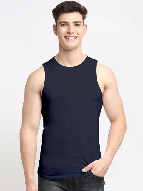 friskers navy cotton slim fit vest