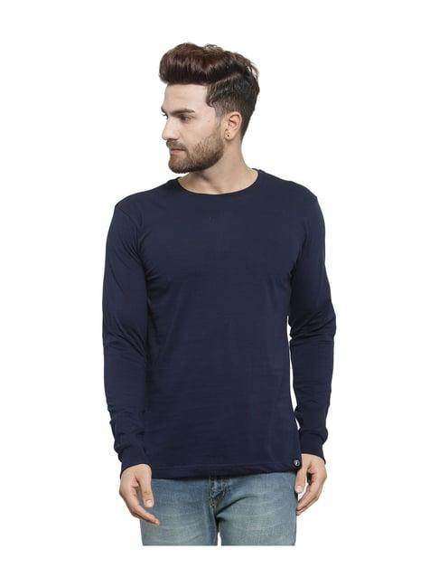 friskers navy cotton solid comfort fit t-shirt