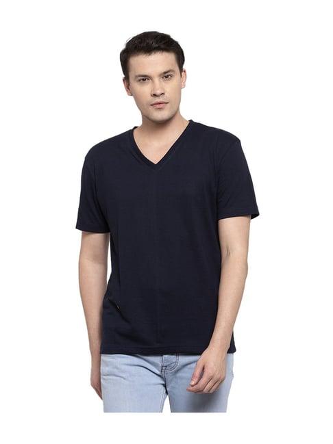 friskers navy cotton solid t-shirt