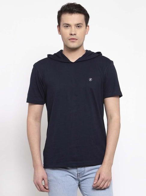 friskers navy slim fit hooded t-shirt