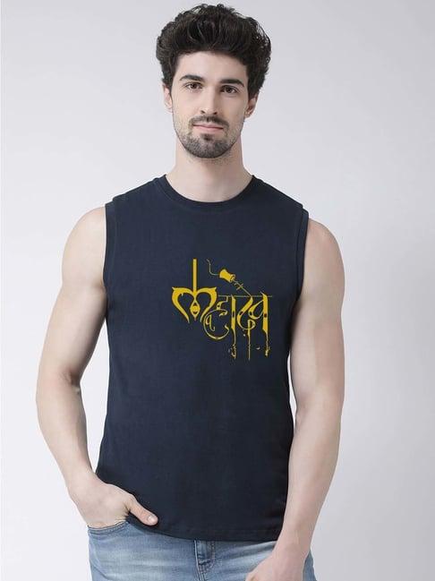 friskers navy slim fit sleeveless t-shirt