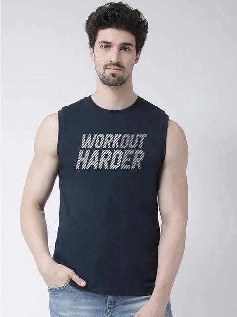 friskers navy slim fit sleeveless t-shirt