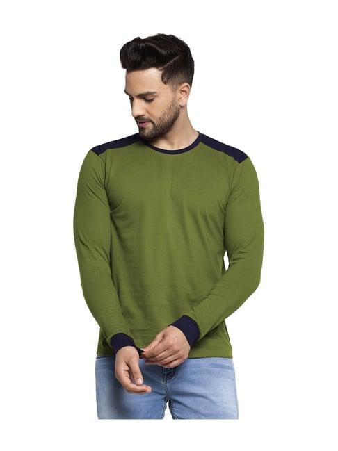 friskers olive full sleeves cotton round neck t-shirt