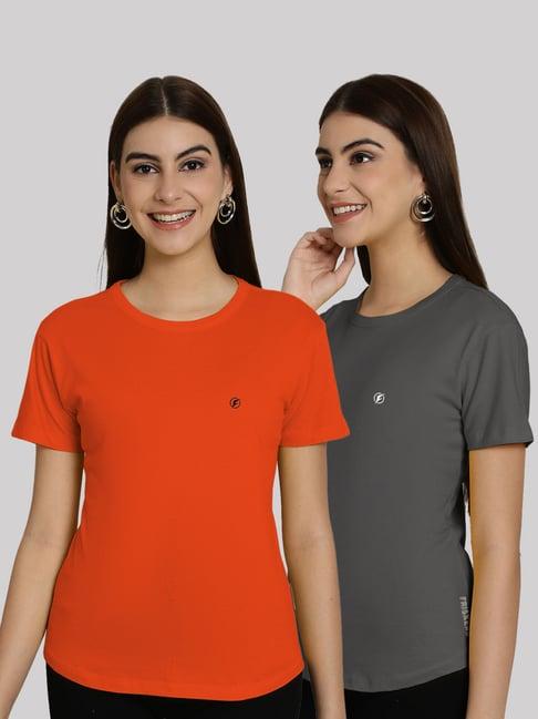 friskers orange & charcoal grey slim fit t-shirts - pack of 2