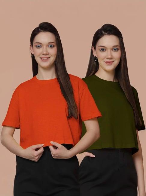 friskers orange & green cotton cropped t-shirt - pack of 2