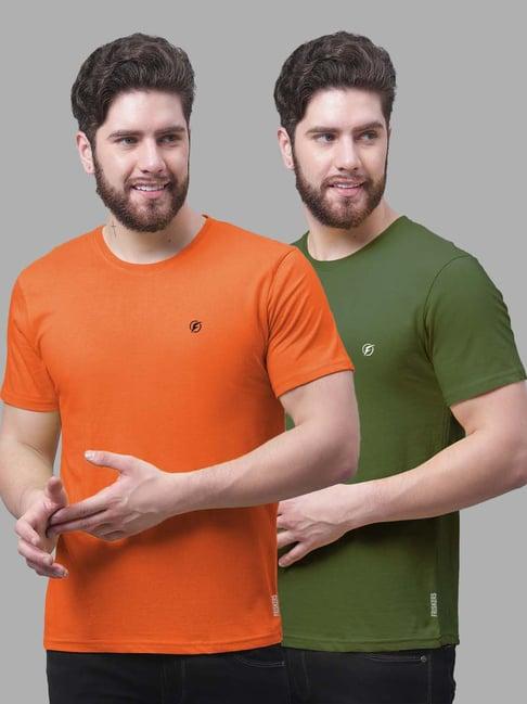 friskers orange & green slim fit crew t-shirt - pack of 2