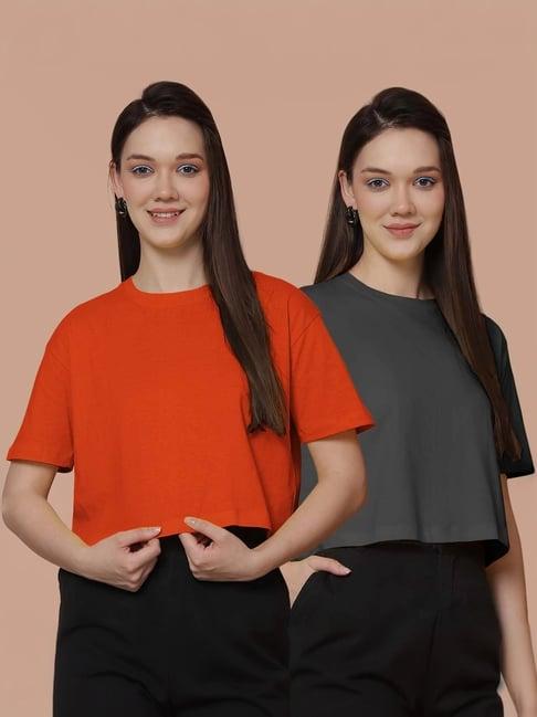 friskers orange & grey cotton cropped t-shirt - pack of 2