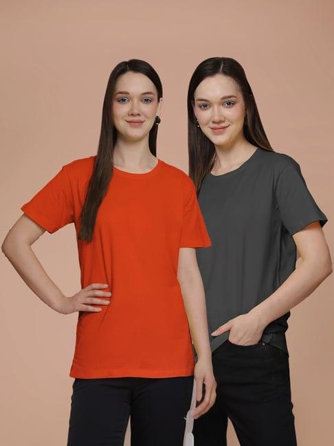 friskers orange & grey cotton t-shirt - pack of 2