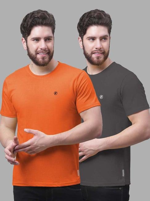 friskers orange & grey slim fit crew t-shirt - pack of 2