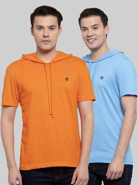 friskers orange & light blue slim fit hooded t-shirt - pack of 2