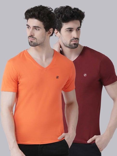 friskers orange & maroon cotton slim fit t-shirt