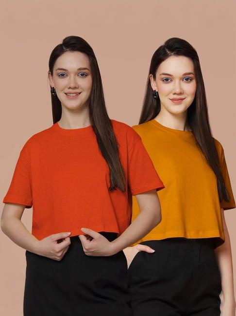 friskers orange & mustard cotton cropped t-shirt - pack of 2