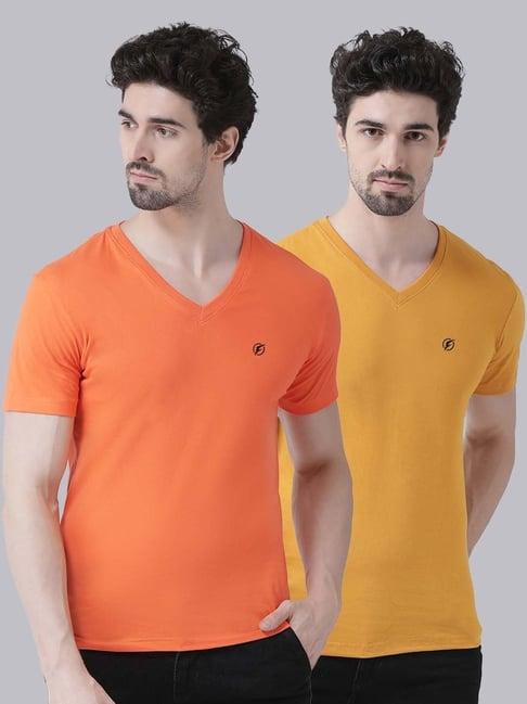 friskers orange & mustard cotton slim fit t-shirt