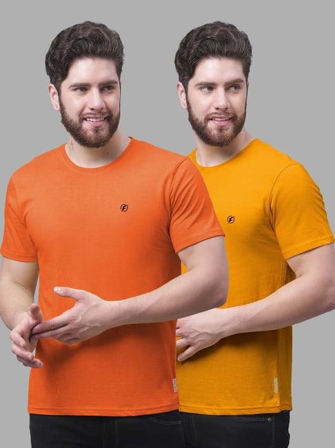 friskers orange & mustard slim fit crew t-shirt - pack of 2