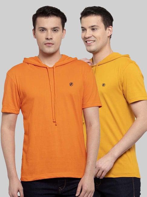 friskers orange & mustard slim fit hooded t-shirt - pack of 2