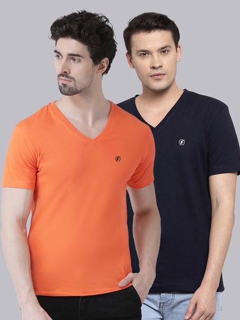 friskers orange & navy blue cotton slim fit t-shirt