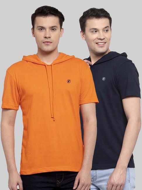 friskers orange & navy slim fit hooded t-shirt - pack of 2