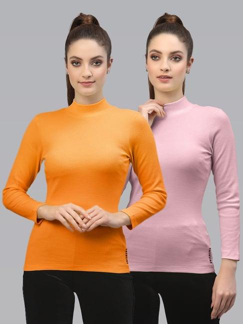 friskers orange & pink cotton full sleeves top - pack of 2