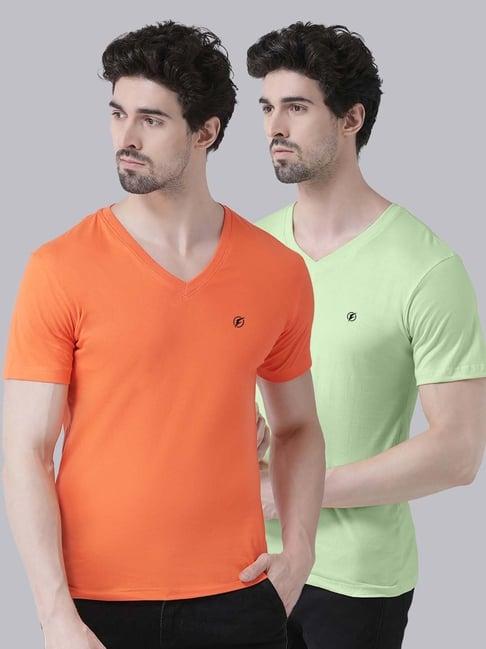 friskers orange & sea green cotton slim fit t-shirt