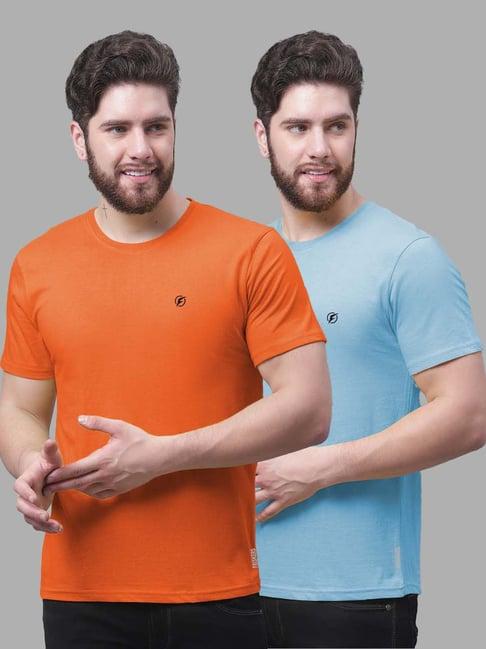 friskers orange & turquoise slim fit crew t-shirt - pack of 2