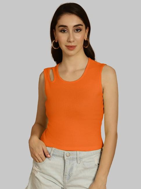 friskers orange cotton slim fit crop top