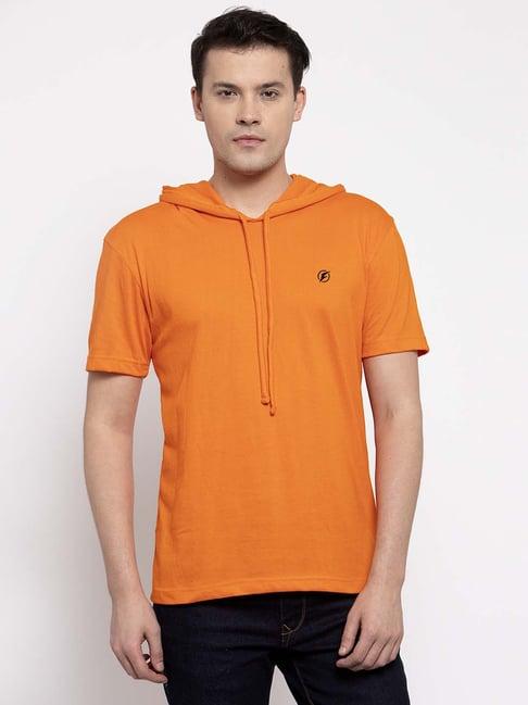 friskers orange slim fit hooded t-shirt