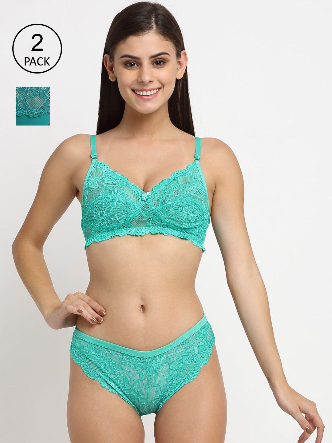 friskers pack of 2 blue & green non padded lingerie sets
