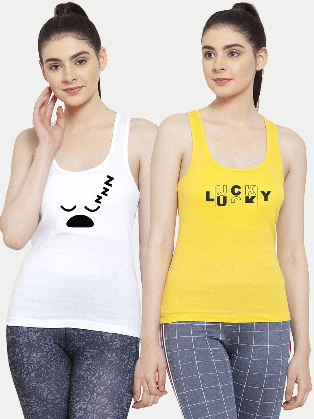 friskers pack of 2 white & yellow print tank top