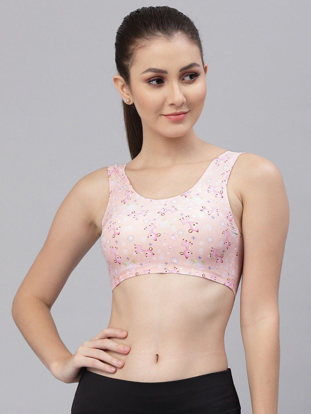 friskers peach-coloured abstract bra lightly padded