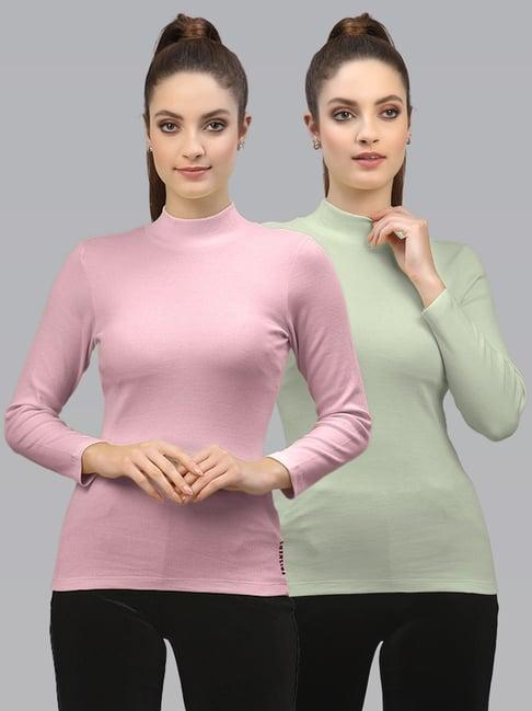 friskers pink & green cotton full sleeves top - pack of 2