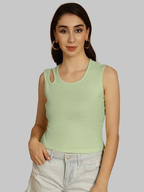 friskers pista green cotton slim fit crop top