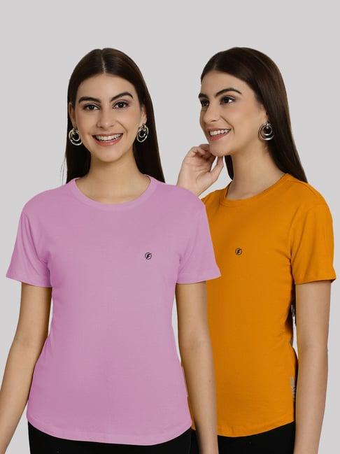 friskers purple & golden yellow slim fit t-shirts - pack of 2