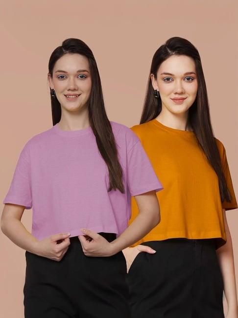 friskers purple & mustard cotton cropped t-shirt - pack of 2