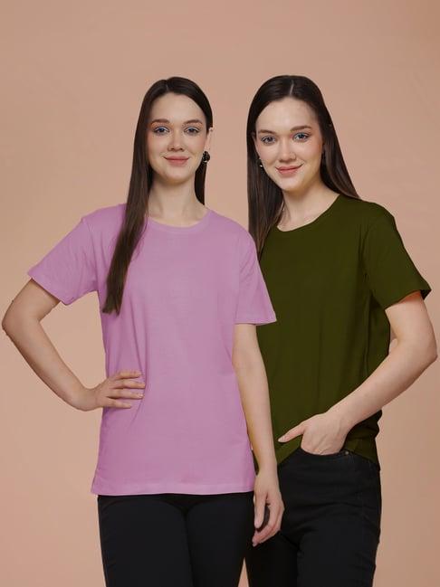 friskers purple & olive green cotton t-shirt - pack of 2