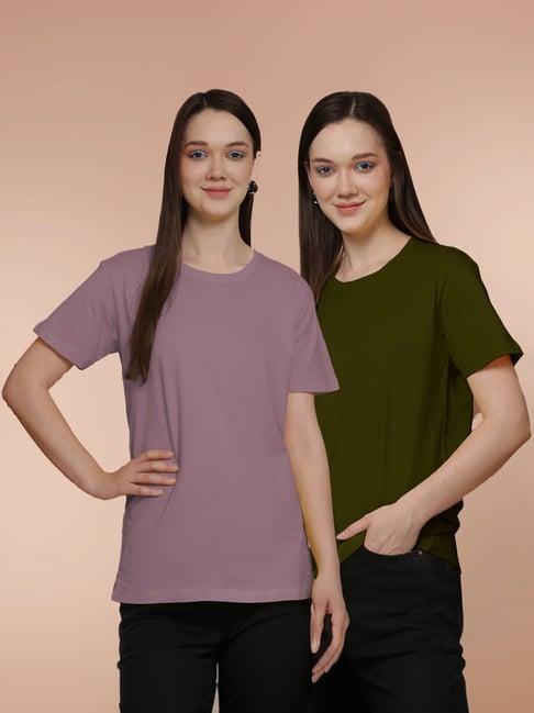 friskers purple & olive green cotton t-shirt - pack of 2